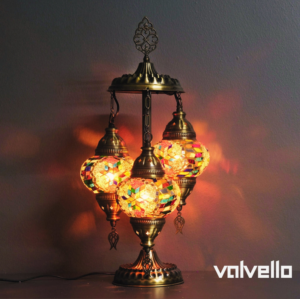 Turkish Mosaic Table Lamp – Handmade 3 Globe Boho Desk Light