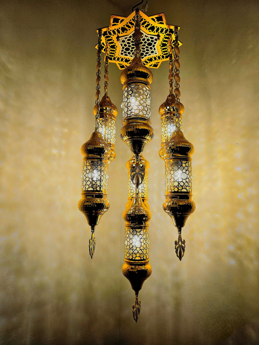 Ottoman Style Chandelier – Handmade Turkish Gold Metal Ceiling Lamp