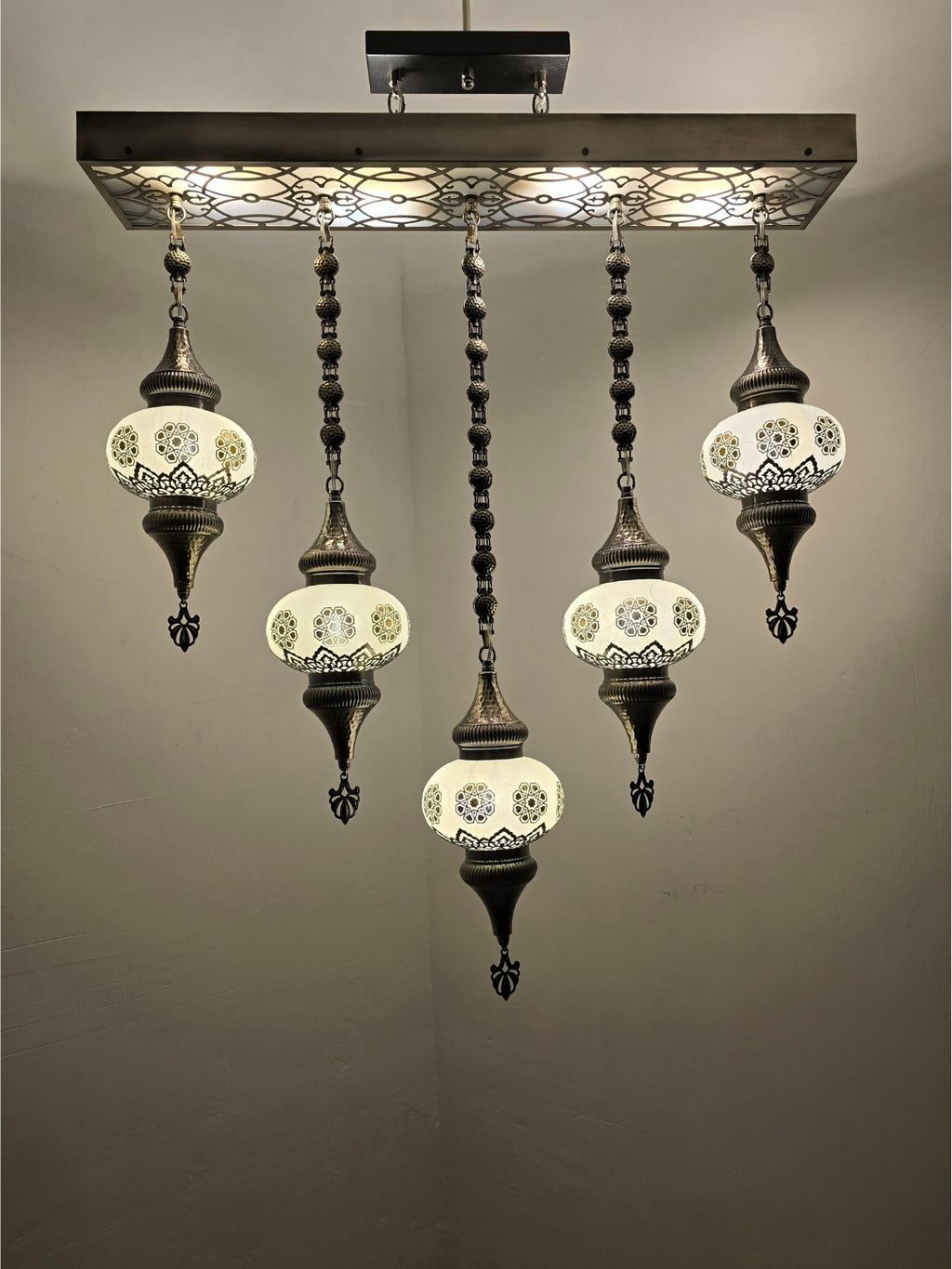 Turkish Mosaic Ceiling Light – 5 Globe Handmade Boho Hanging Lamp