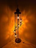 Turkish Mosaic Floor Lamp – Handmade 7 Lantern Brown Glass Boho Standing Light