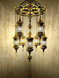 Ottoman Style Chandelier – Handmade Turkish Gold Metal Ceiling Lamp (11 Lanterns)