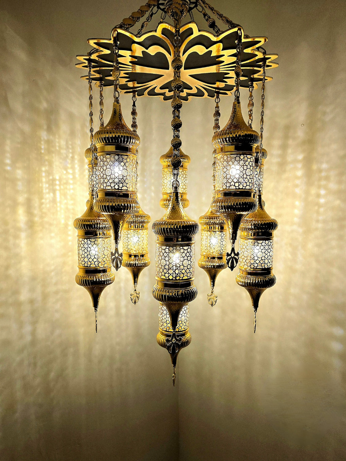 Ottoman Style Chandelier – Handmade Turkish Gold Metal Ceiling Lamp