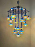 Turkish Mosaic Chandelier – 19 Globe Colorful Gold Boho Ceiling Lamp