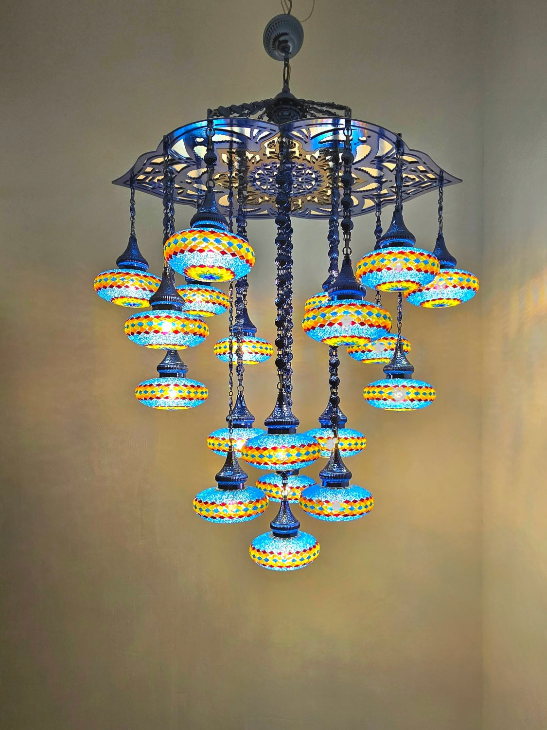 Turkish Mosaic Chandelier – Handmade Colorful Boho Ceiling Lamp