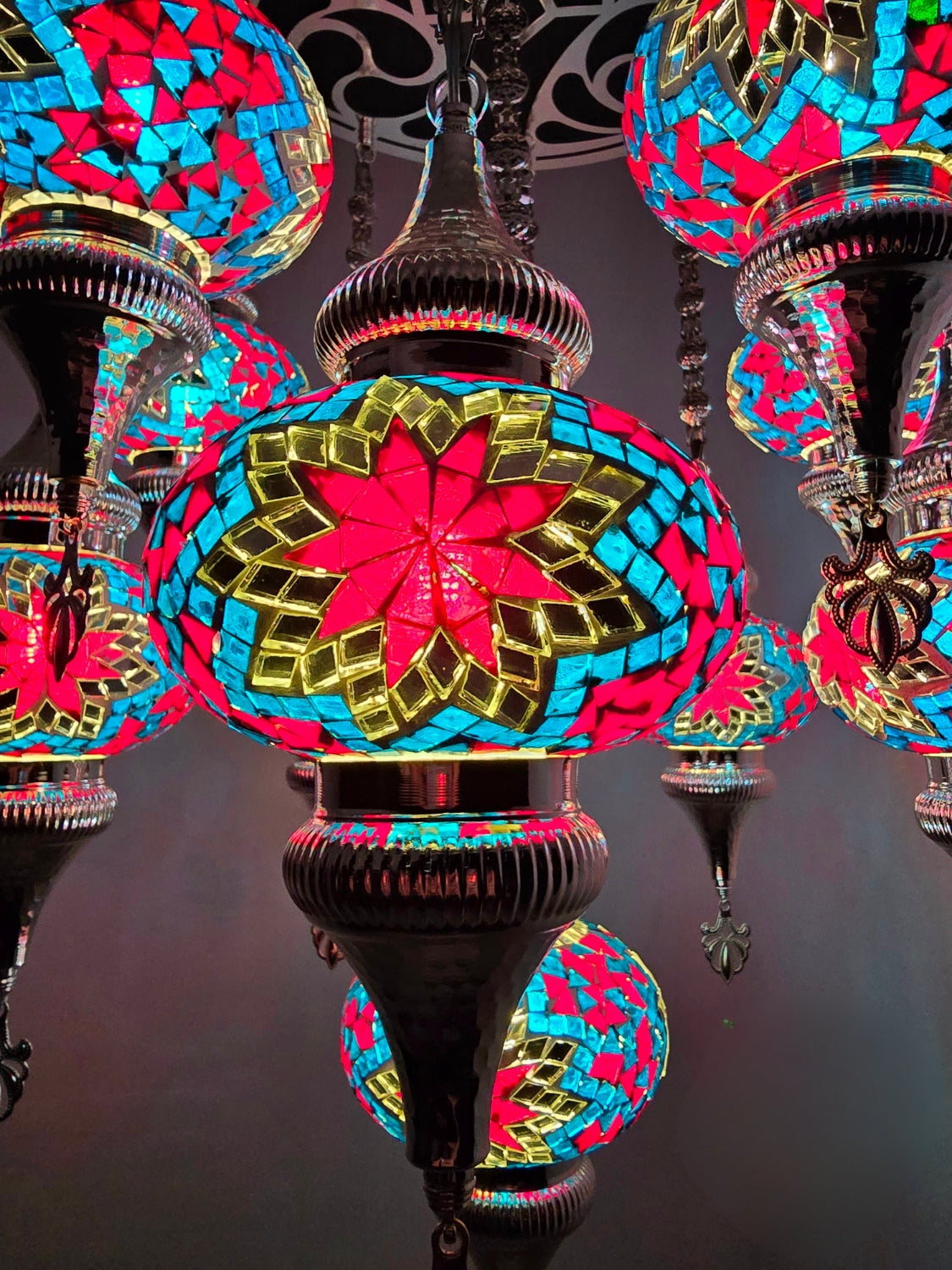 Turkish Mosaic Chandelier – Handmade Multicolor Boho Ceiling Lamp