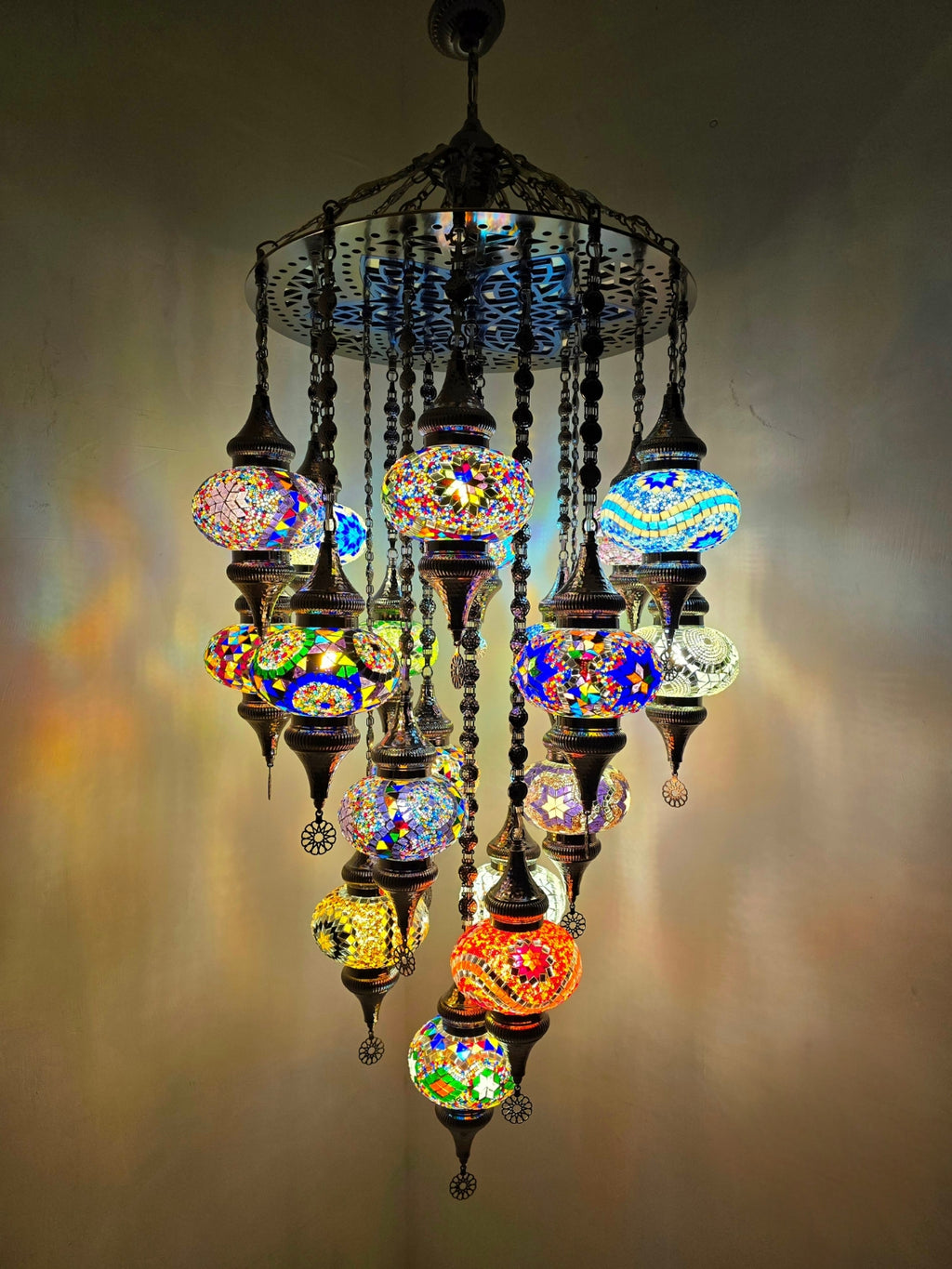 Turkish Mosaic Chandelier – 19 Globe Colorful Boho Ceiling Lamp