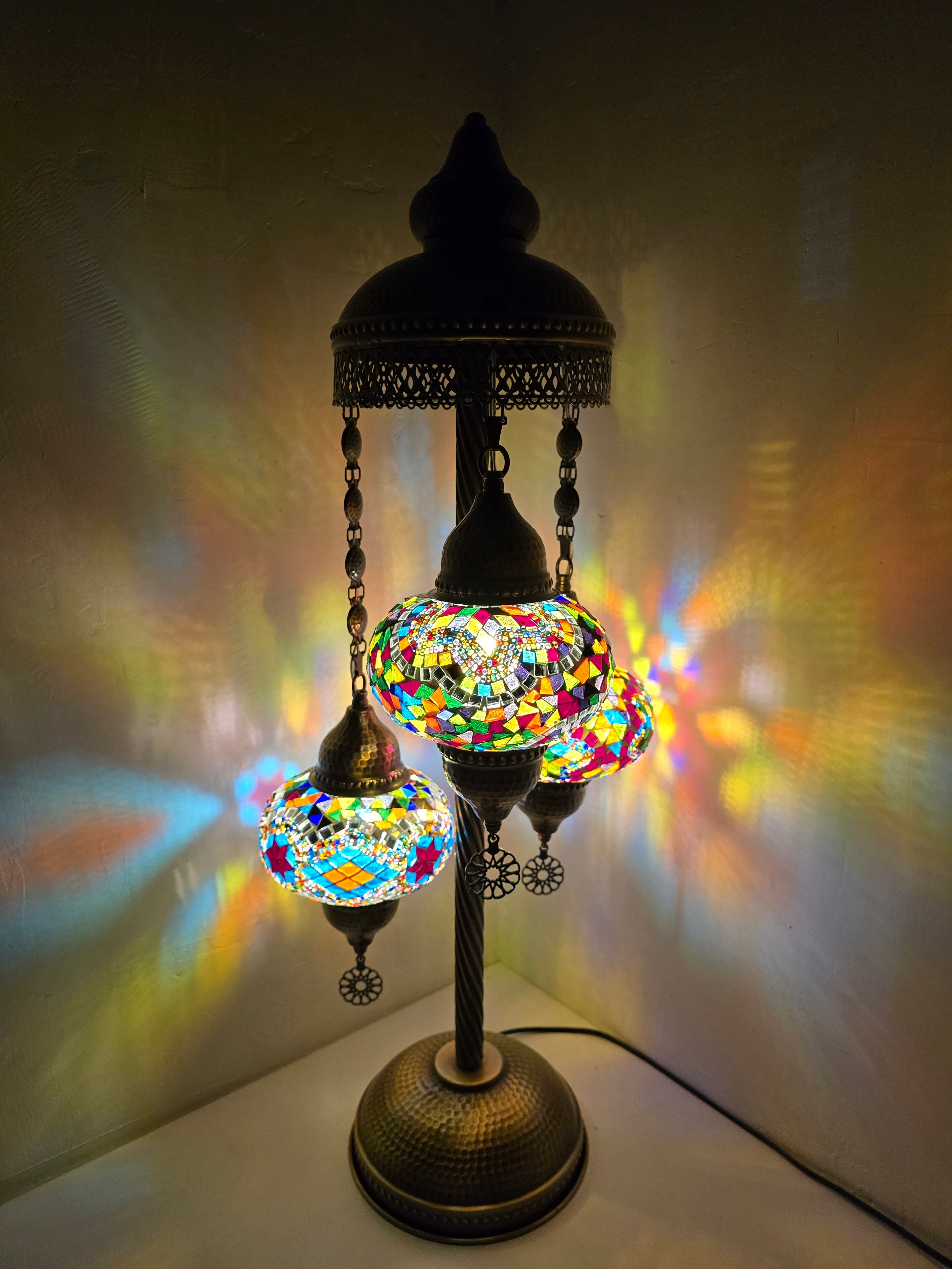 Turkish Mosaic Floor Lamp – Handmade 3 Lantern Boho Standing Light
