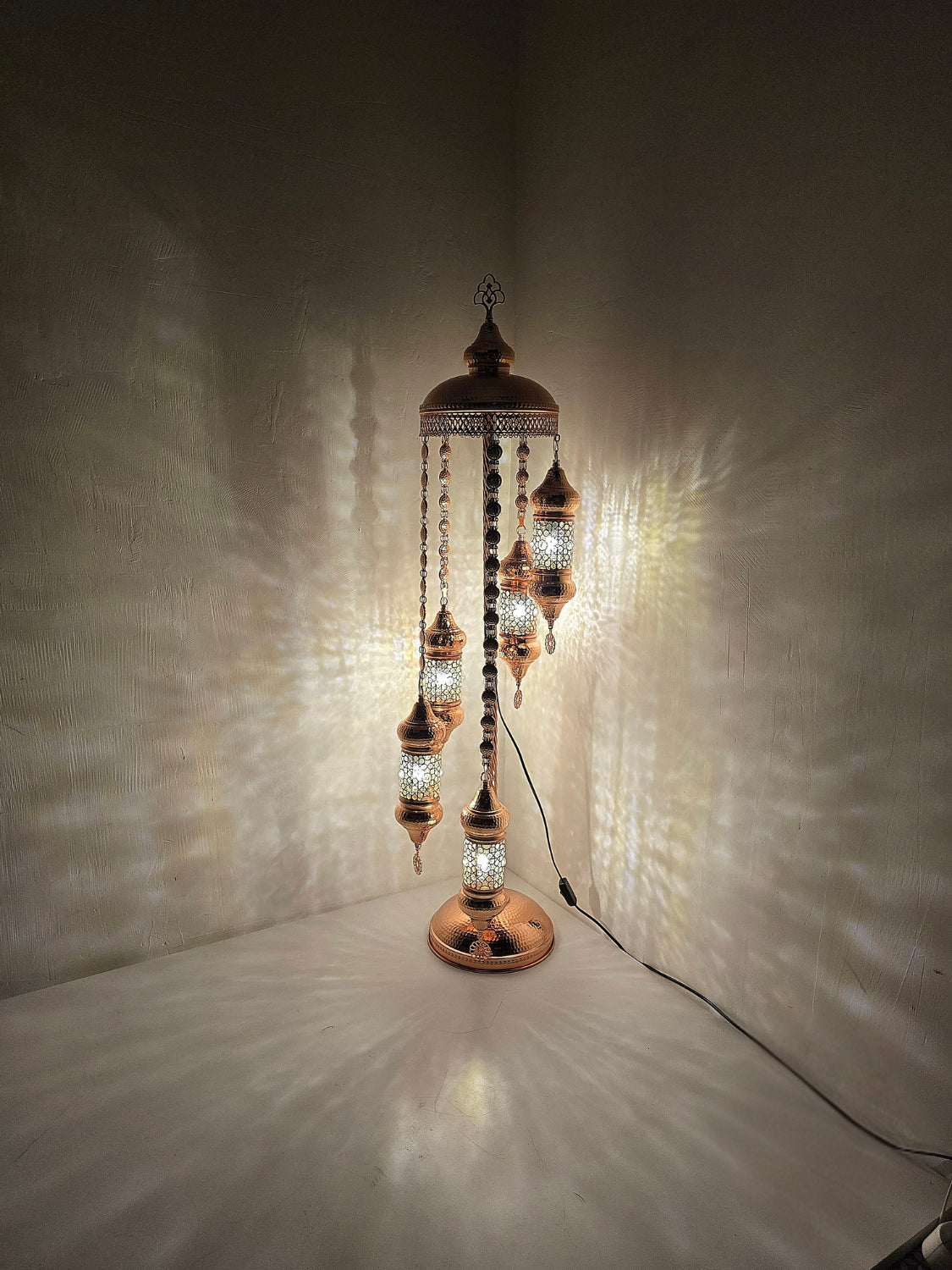 Copper Moroccan Floor Lamp – Handmade Turkish Boho Standing Light