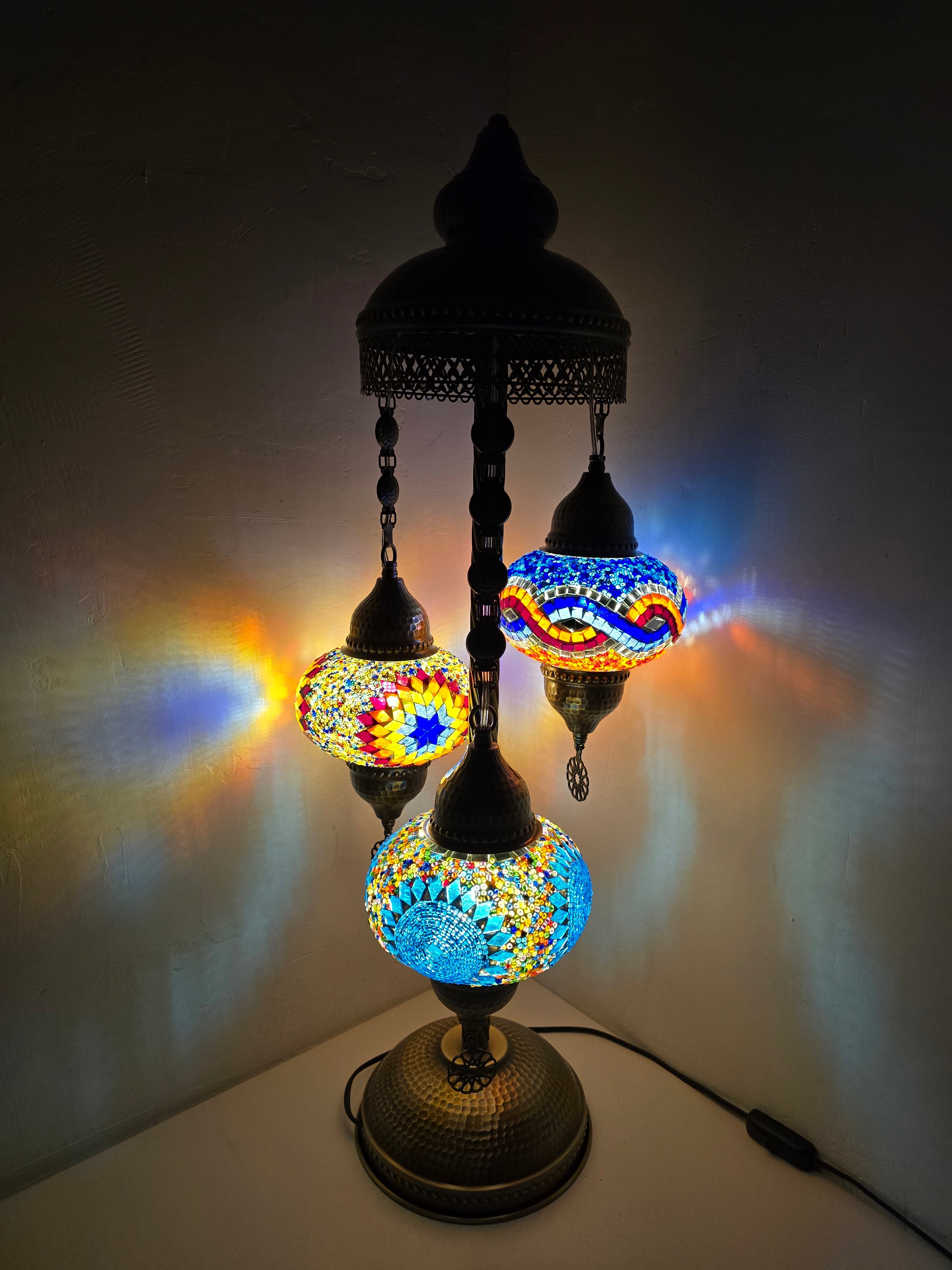 Turkish Mosaic Floor Lamp – Handmade 3 Lantern Boho Standing Light