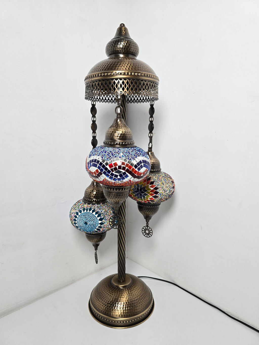 Turkish Mosaic Floor Lamp – Handmade 3 Lantern Boho Standing Light