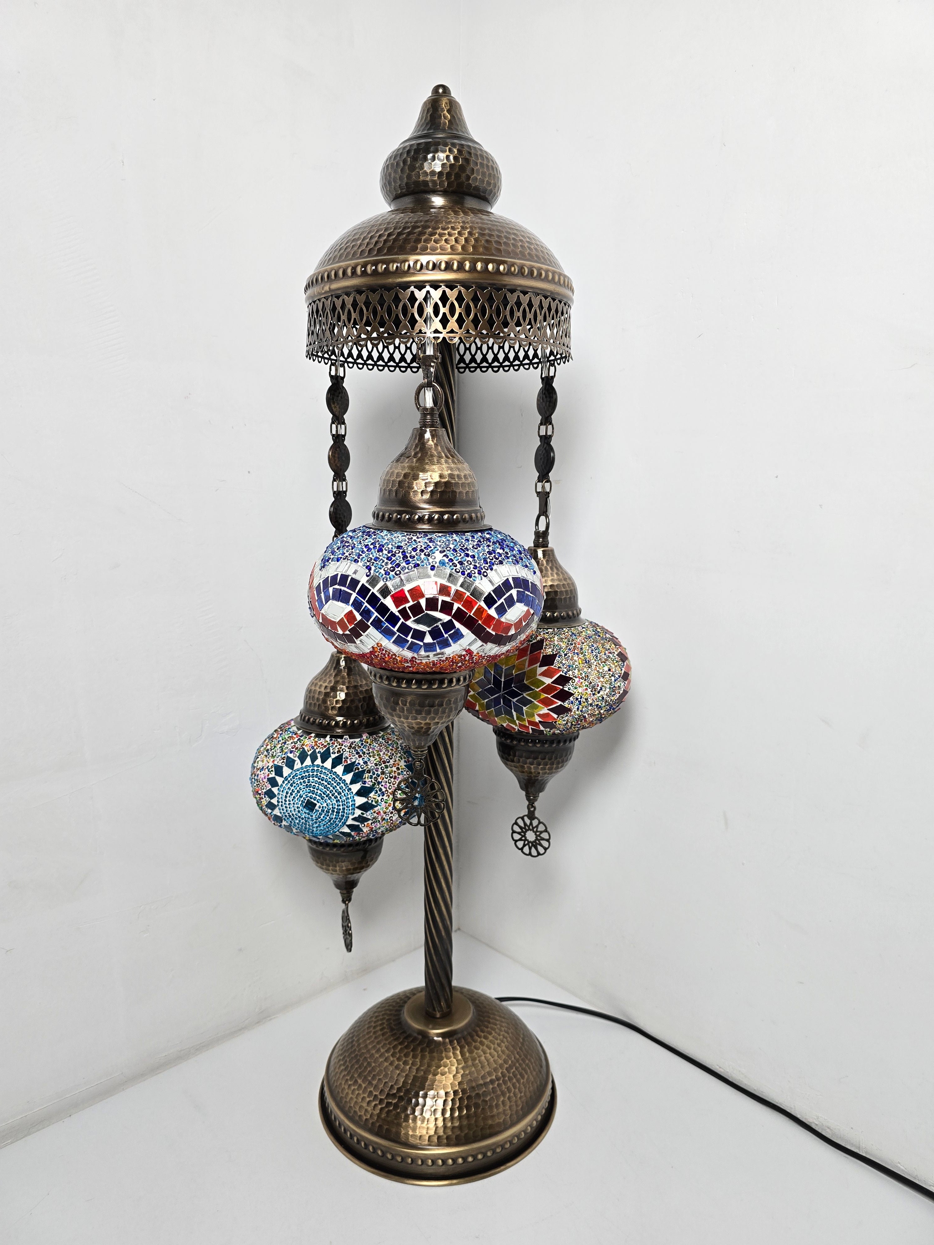 Turkish Mosaic Floor Lamp – Handmade 3 Lantern Boho Standing Light
