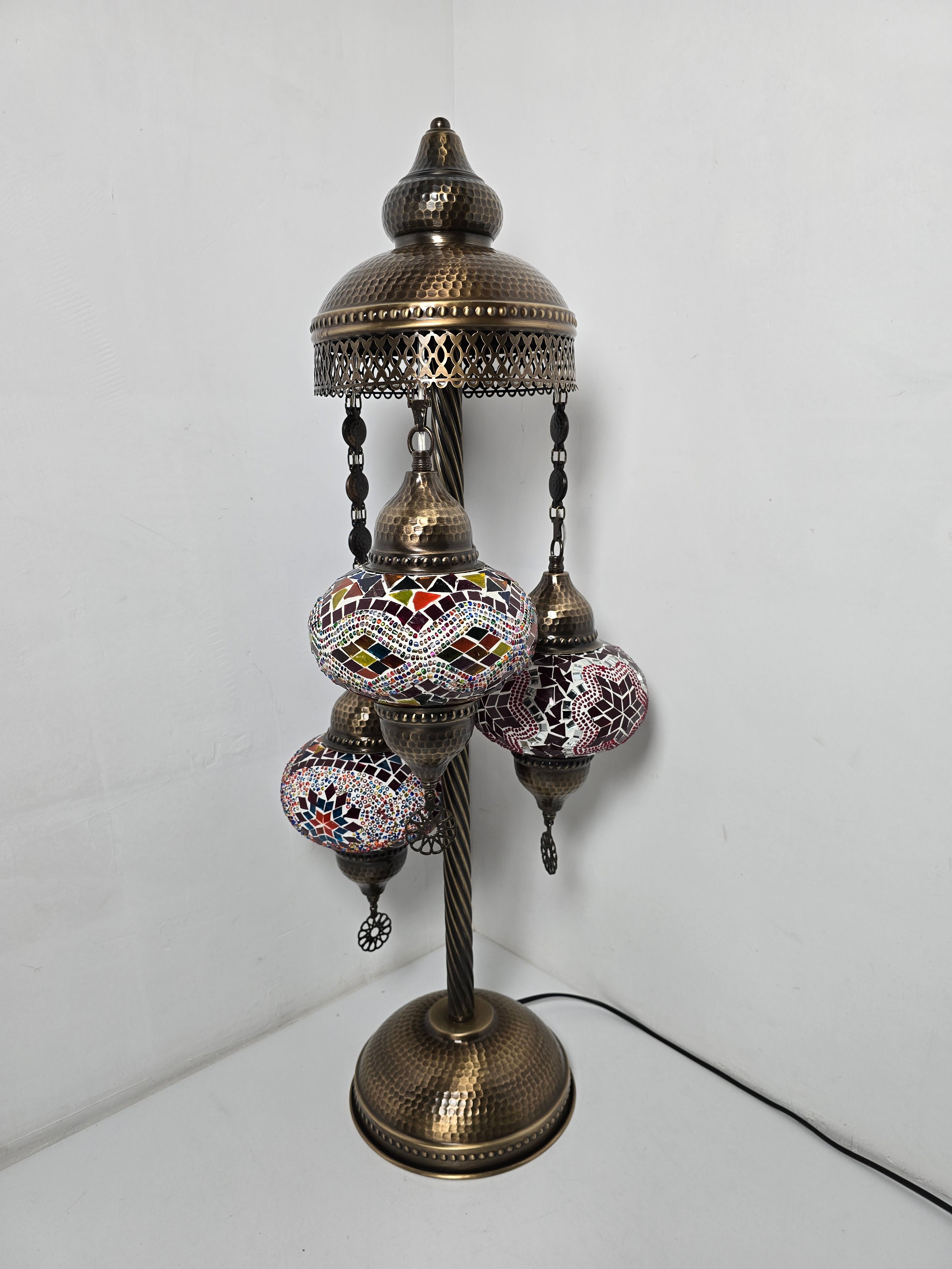 Turkish Mosaic Floor Lamp – Handmade 3 Lantern Boho Standing Light
