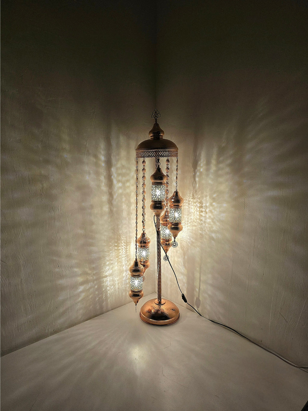 Copper Moroccan Floor Lamp – Handmade Turkish Boho Standing Light