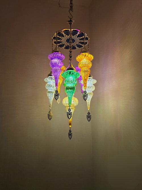 Handmade Turkish Glass Chandelier – Boho Pyrex Ceiling Lamp