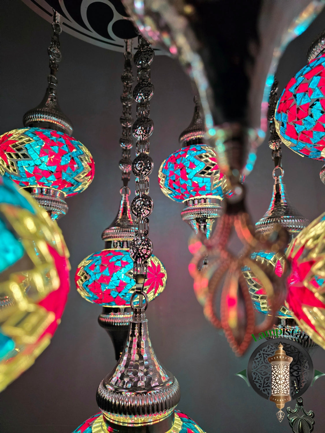 Turkish Mosaic Chandelier – Handmade Multicolor Boho Ceiling Lamp
