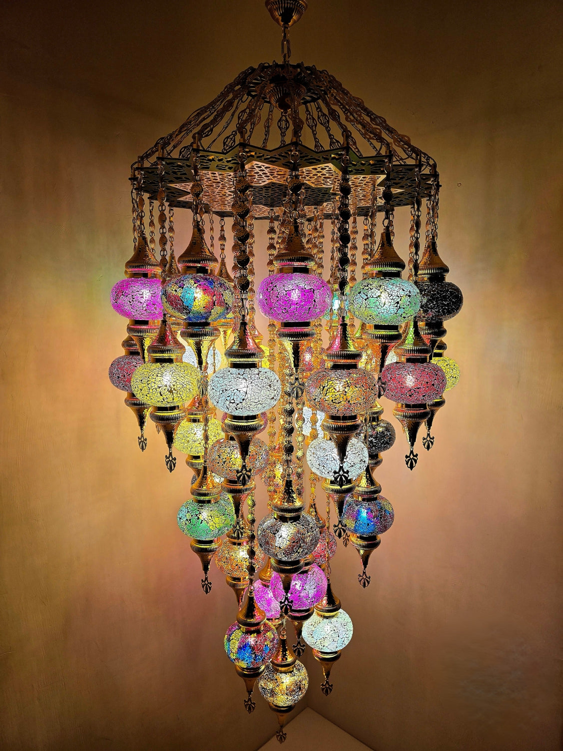 Turkish Mosaic Chandelier – Handmade Multicolor Glass Boho Ceiling Lamp