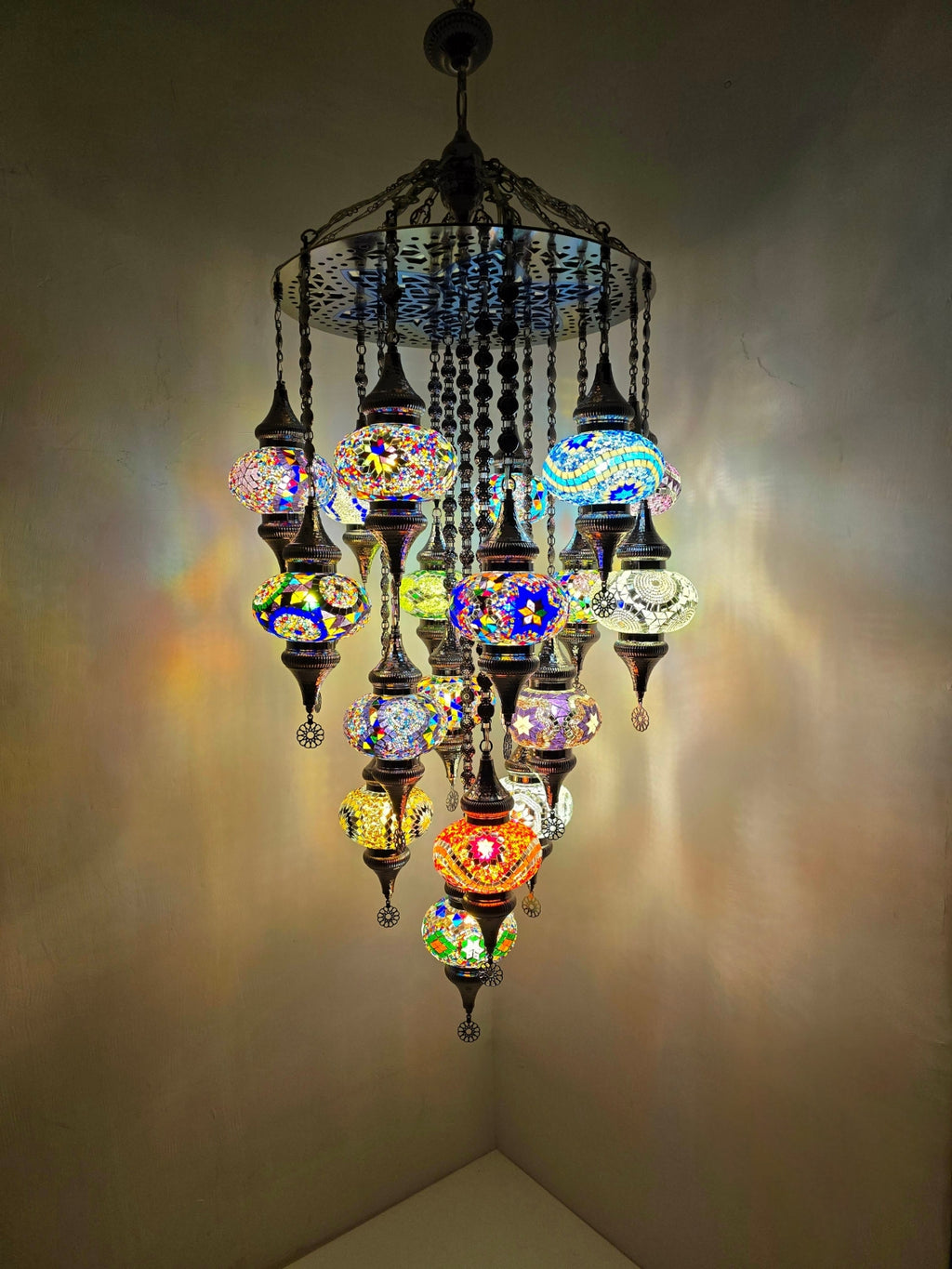 Turkish Mosaic Chandelier – 19 Globe Colorful Boho Ceiling Lamp