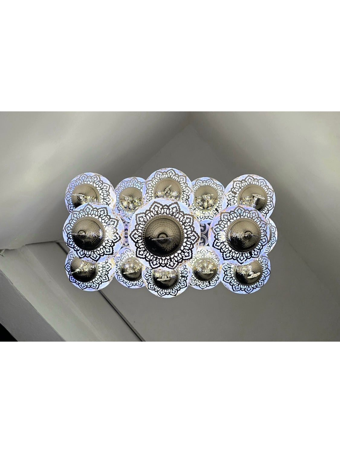 Turkish Mosaic Chandelier – Handmade Blue Glass Boho Ceiling Lamp