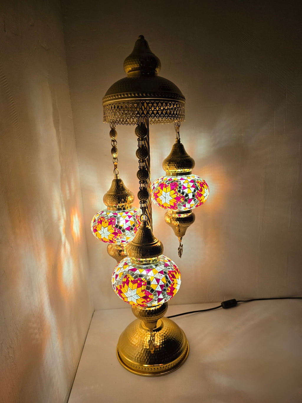Turkish Mosaic Floor Lamp – Handmade Golden Boho Standing Light