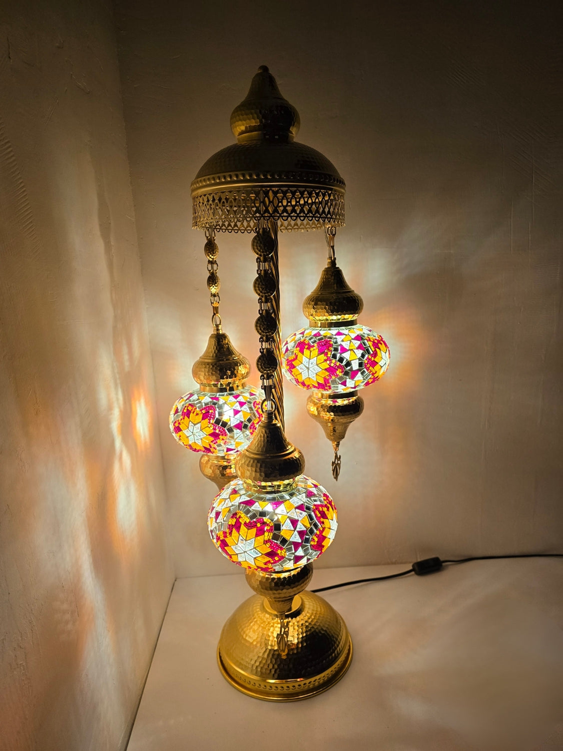 Turkish Mosaic Floor Lamp – Handmade Golden Boho Standing Light