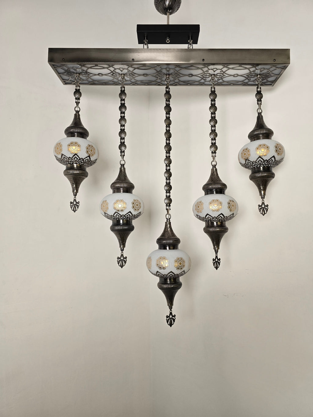 Turkish Mosaic Ceiling Light – 5 Globe Handmade Boho Hanging Lamp