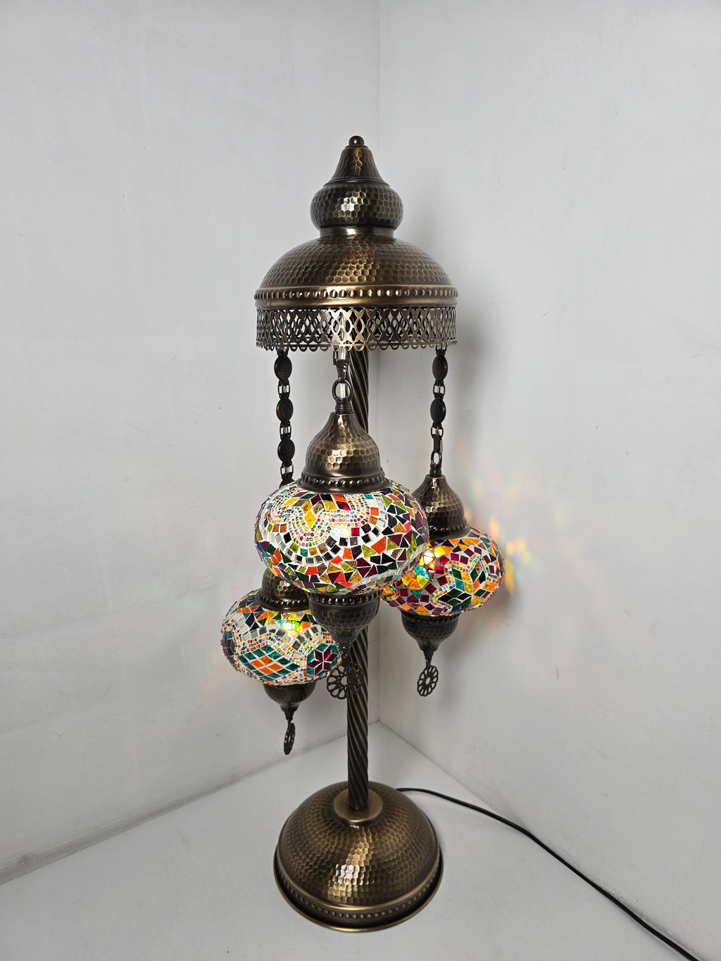 Turkish Mosaic Floor Lamp – Handmade 3 Lantern Boho Standing Light