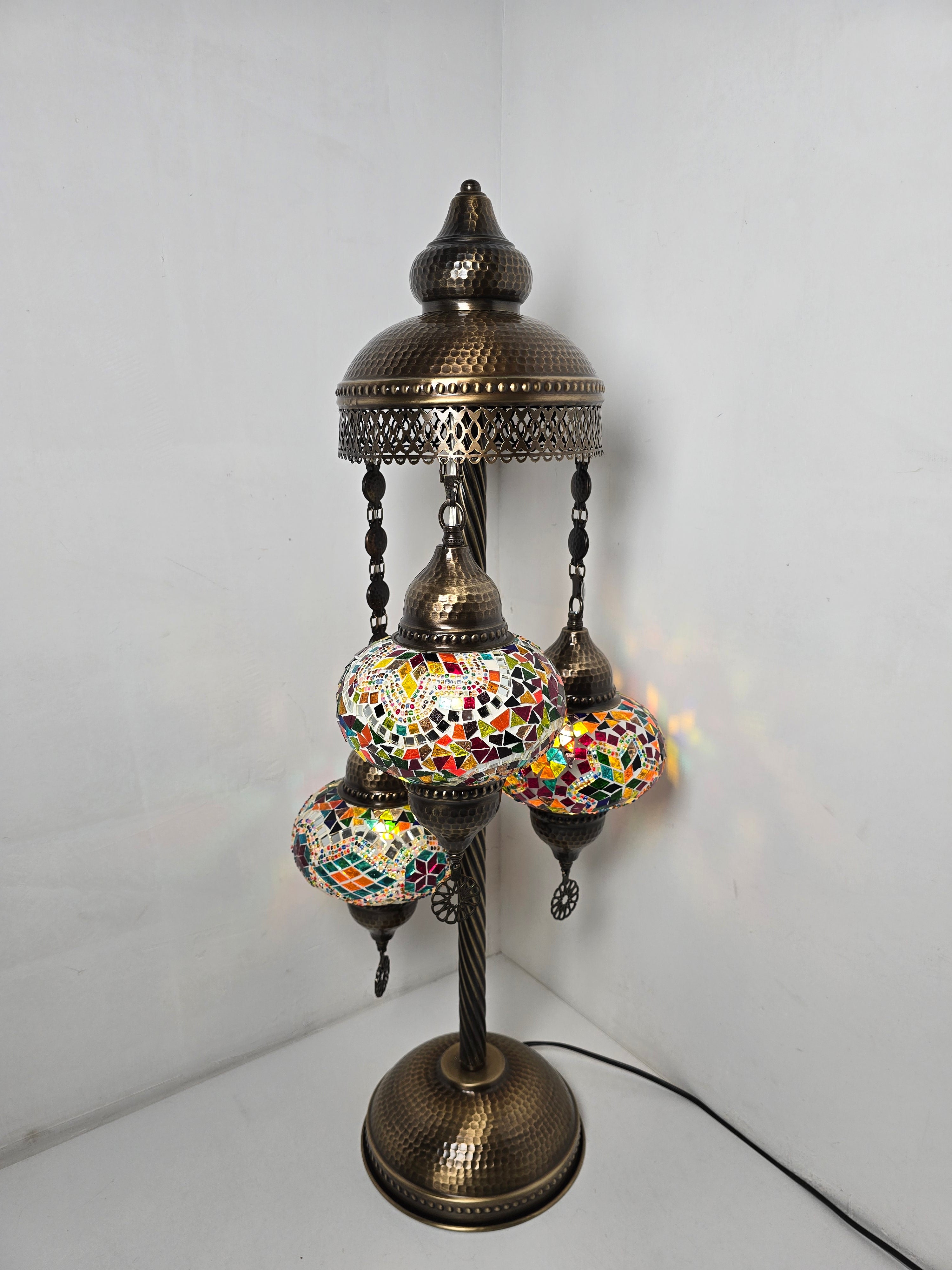 Turkish Mosaic Floor Lamp – Handmade 3 Lantern Boho Standing Light