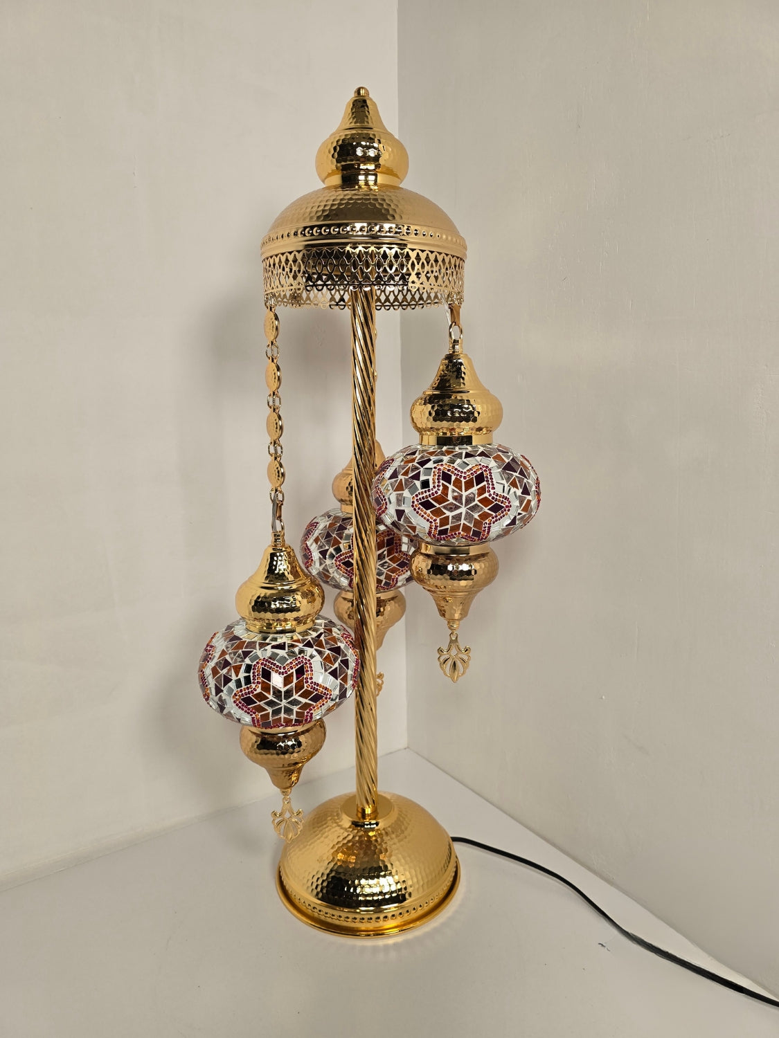 Turkish Mosaic Floor Lamp – Handmade Golden Boho Standing Light