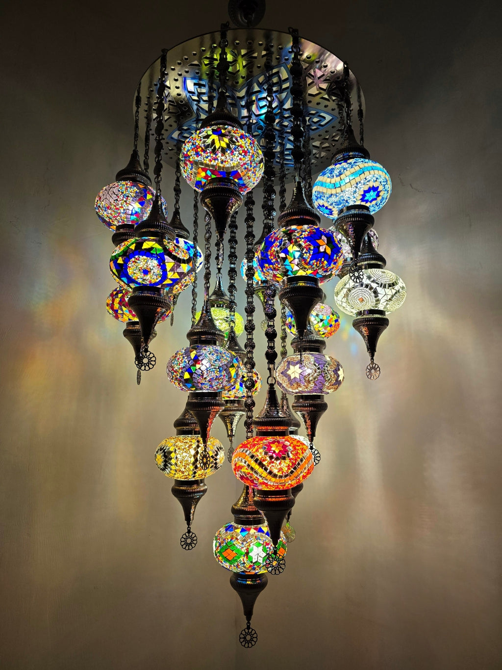 Turkish Mosaic Chandelier – 19 Globe Colorful Boho Ceiling Lamp