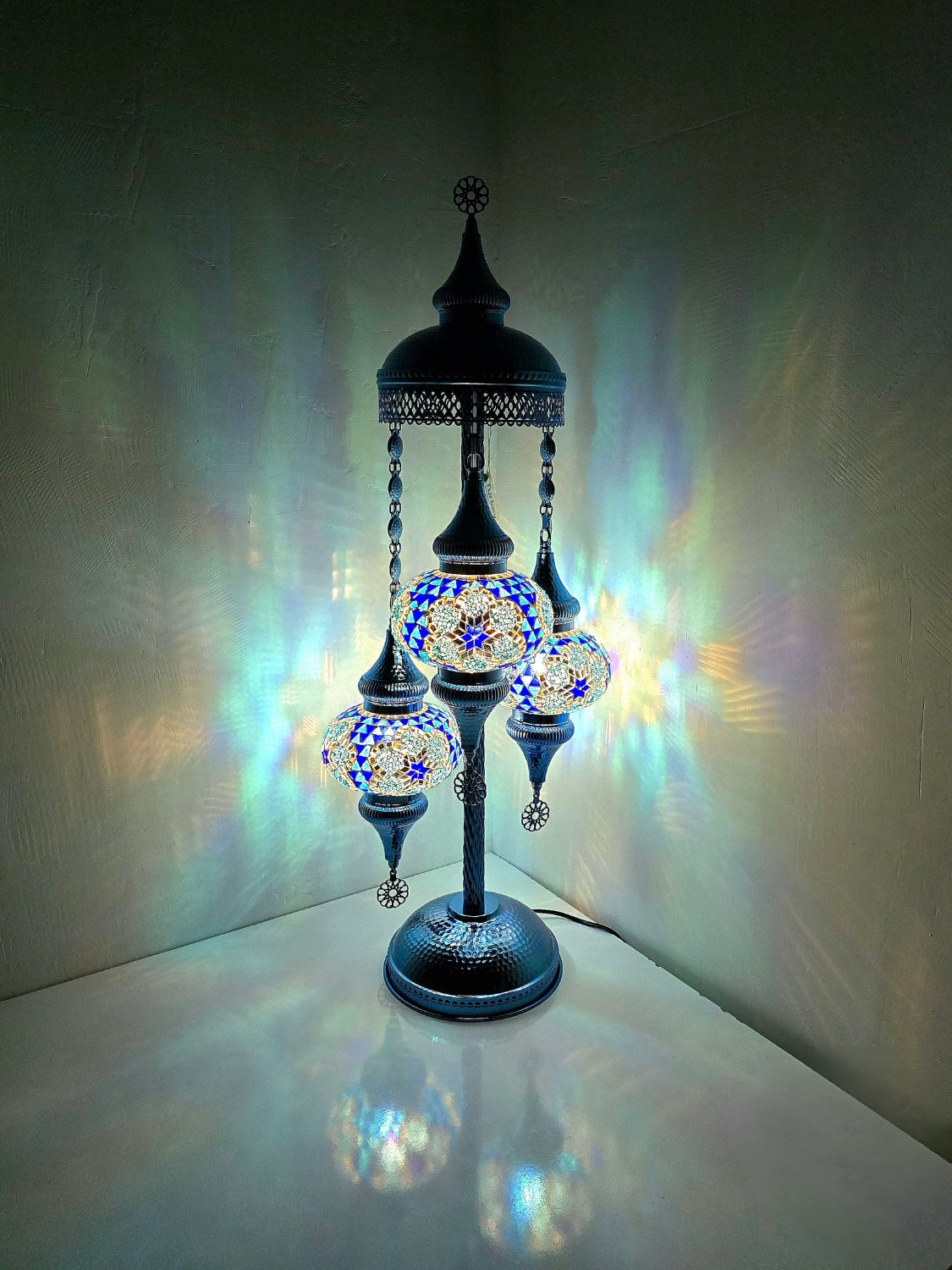 Turkish Mosaic Floor Lamp – Handmade Blue Glass Boho Standing Light