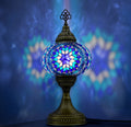 Handmade Turkish mosaic table lamp blue glass