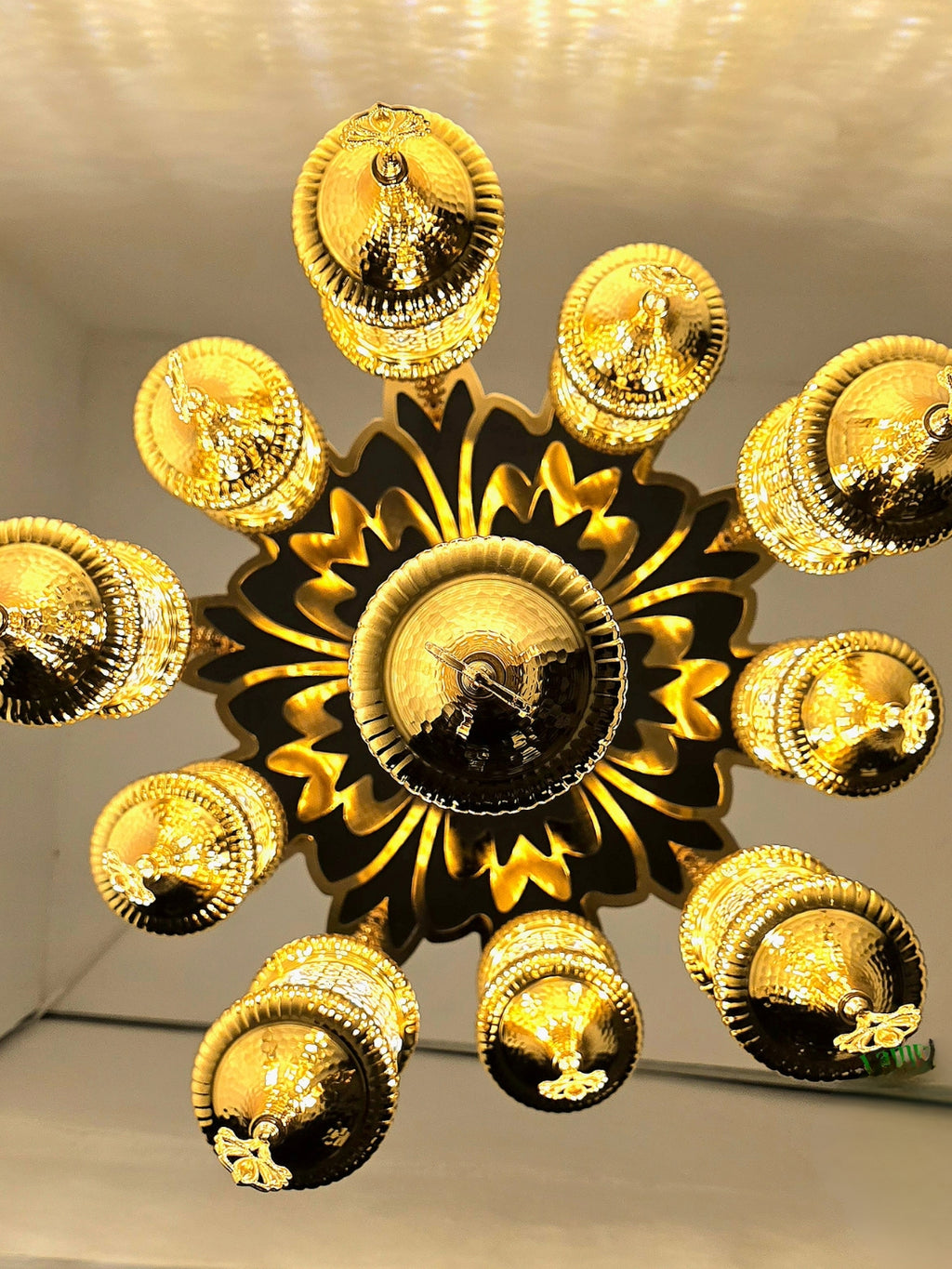 Ottoman Style Chandelier – Handmade Turkish Gold Metal Ceiling Lamp (11 Lanterns)
