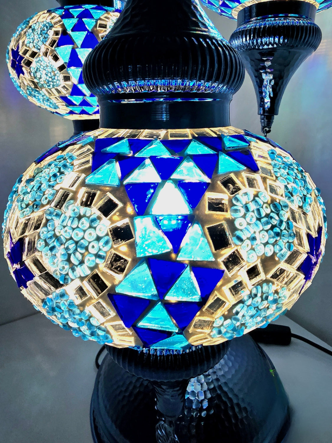 Turkish Mosaic Floor Lamp – Handmade Blue Glass Boho Standing Light