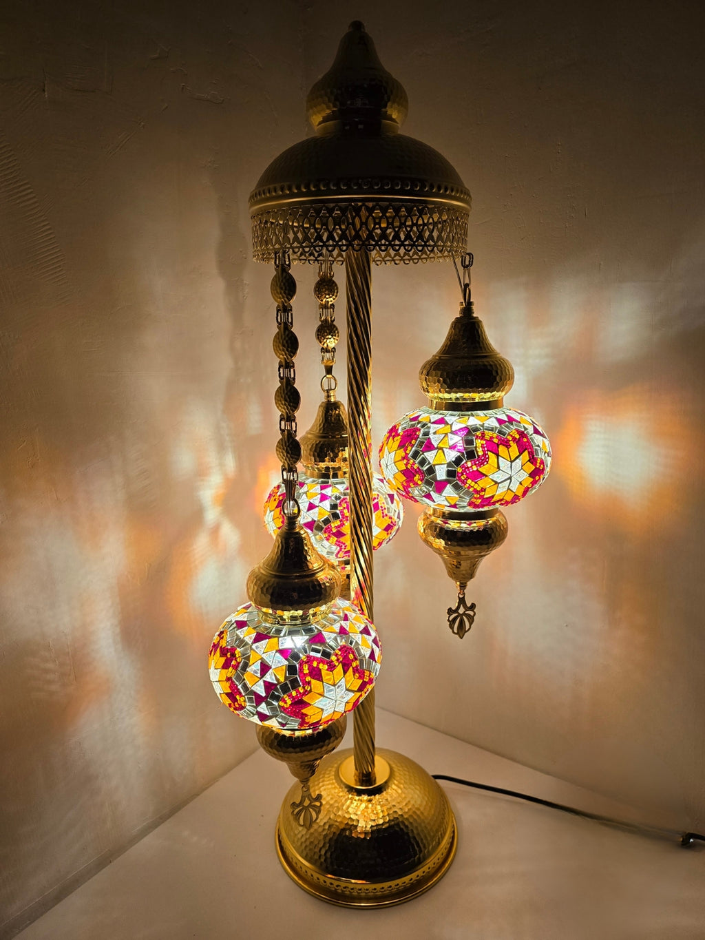 Turkish Mosaic Floor Lamp – Handmade Golden Boho Standing Light