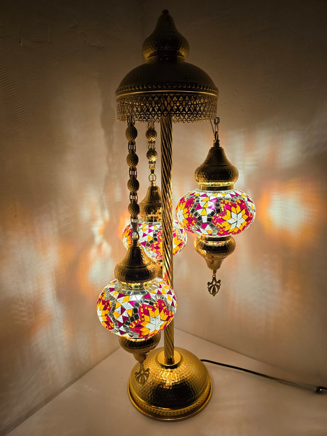 Turkish Mosaic Floor Lamp – Handmade Golden Boho Standing Light