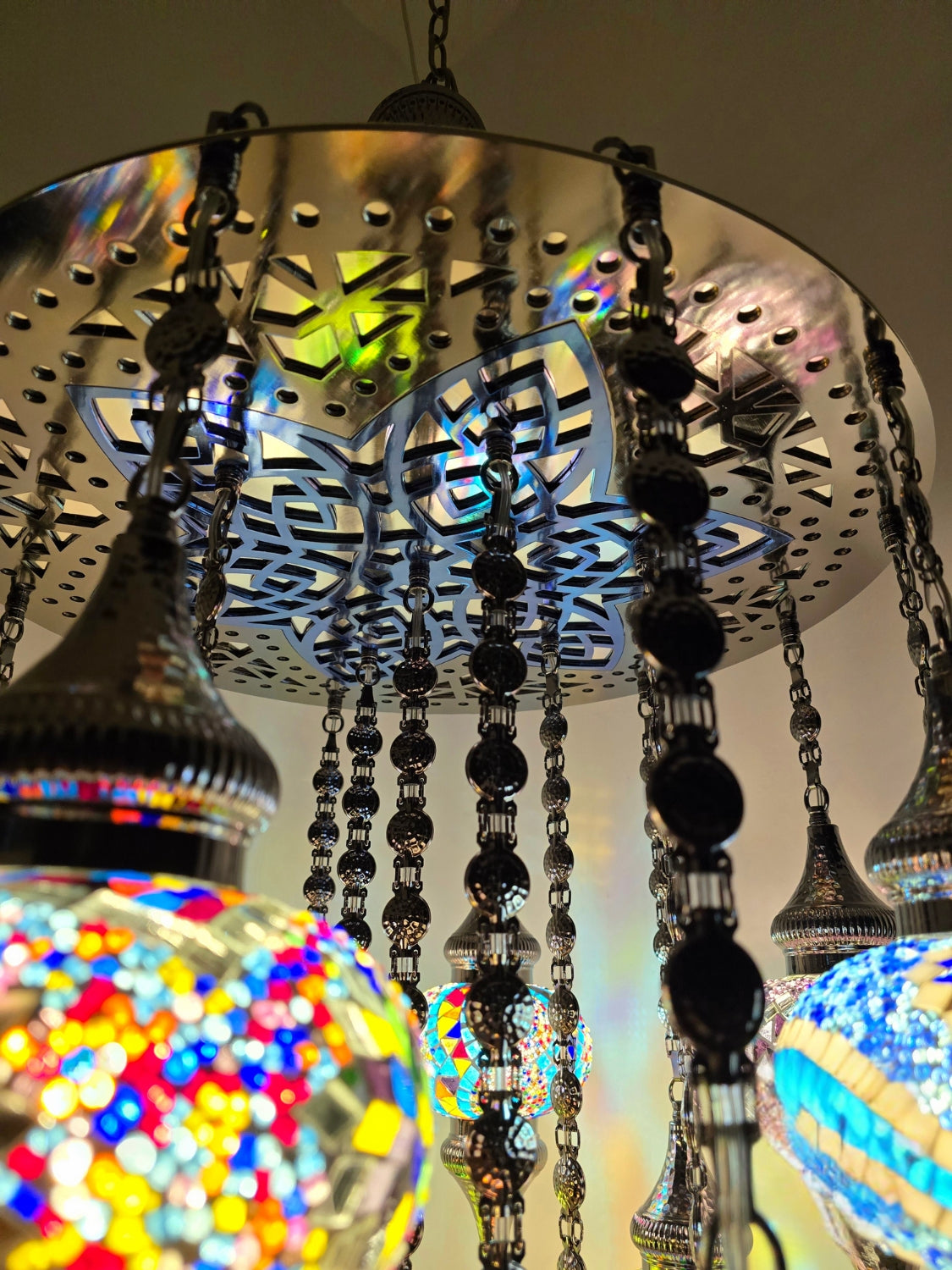 Turkish Mosaic Chandelier – Handmade Colorful Boho Ceiling Lamp