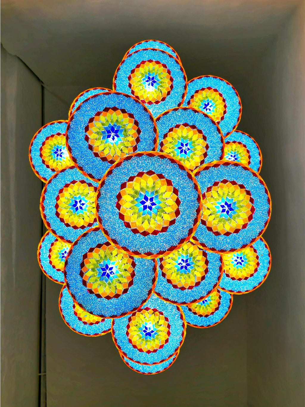 Turkish Mosaic Chandelier – 19 Globe Colorful Gold Boho Ceiling Lamp