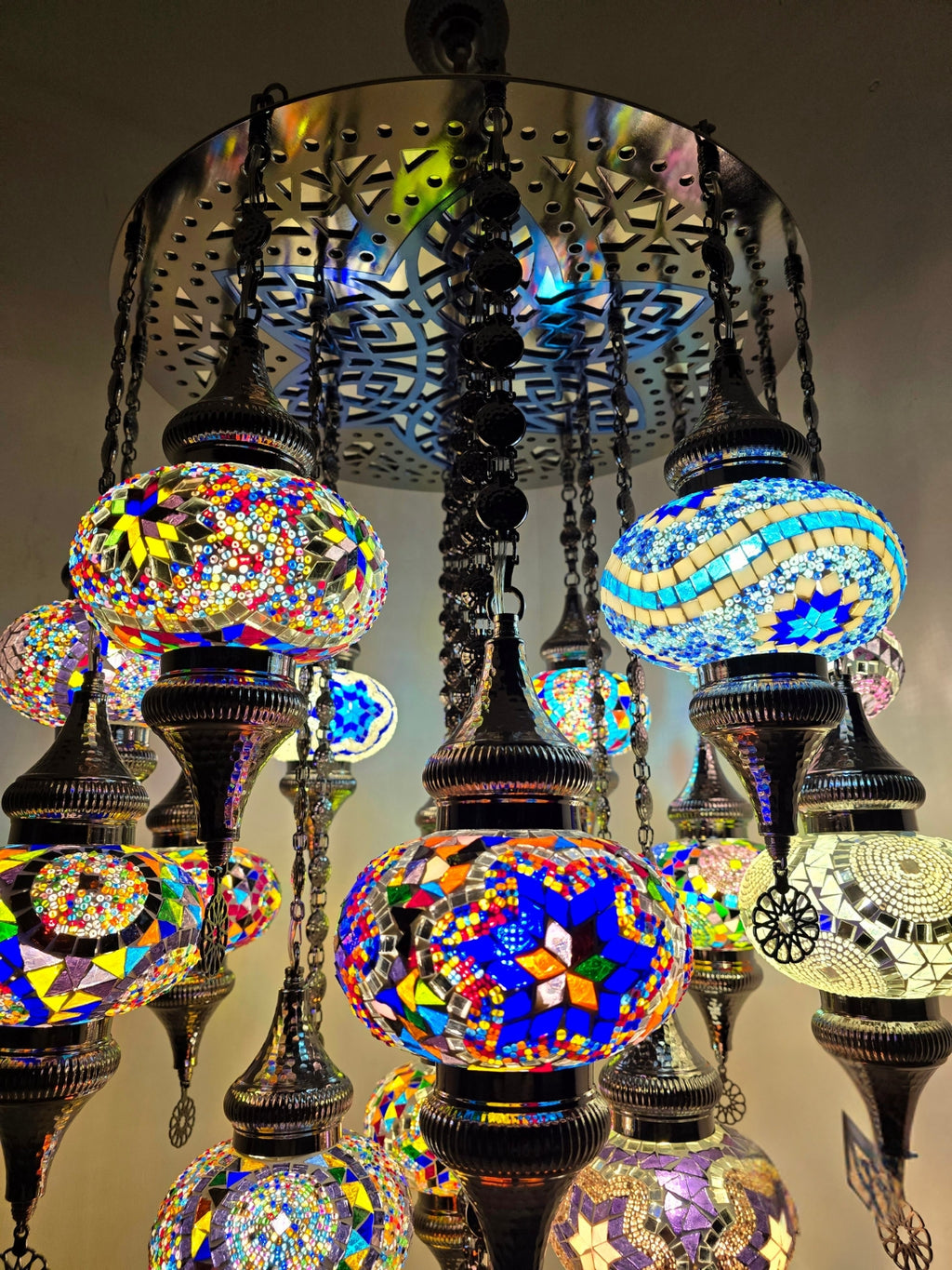 Turkish Mosaic Chandelier – 19 Globe Colorful Boho Ceiling Lamp