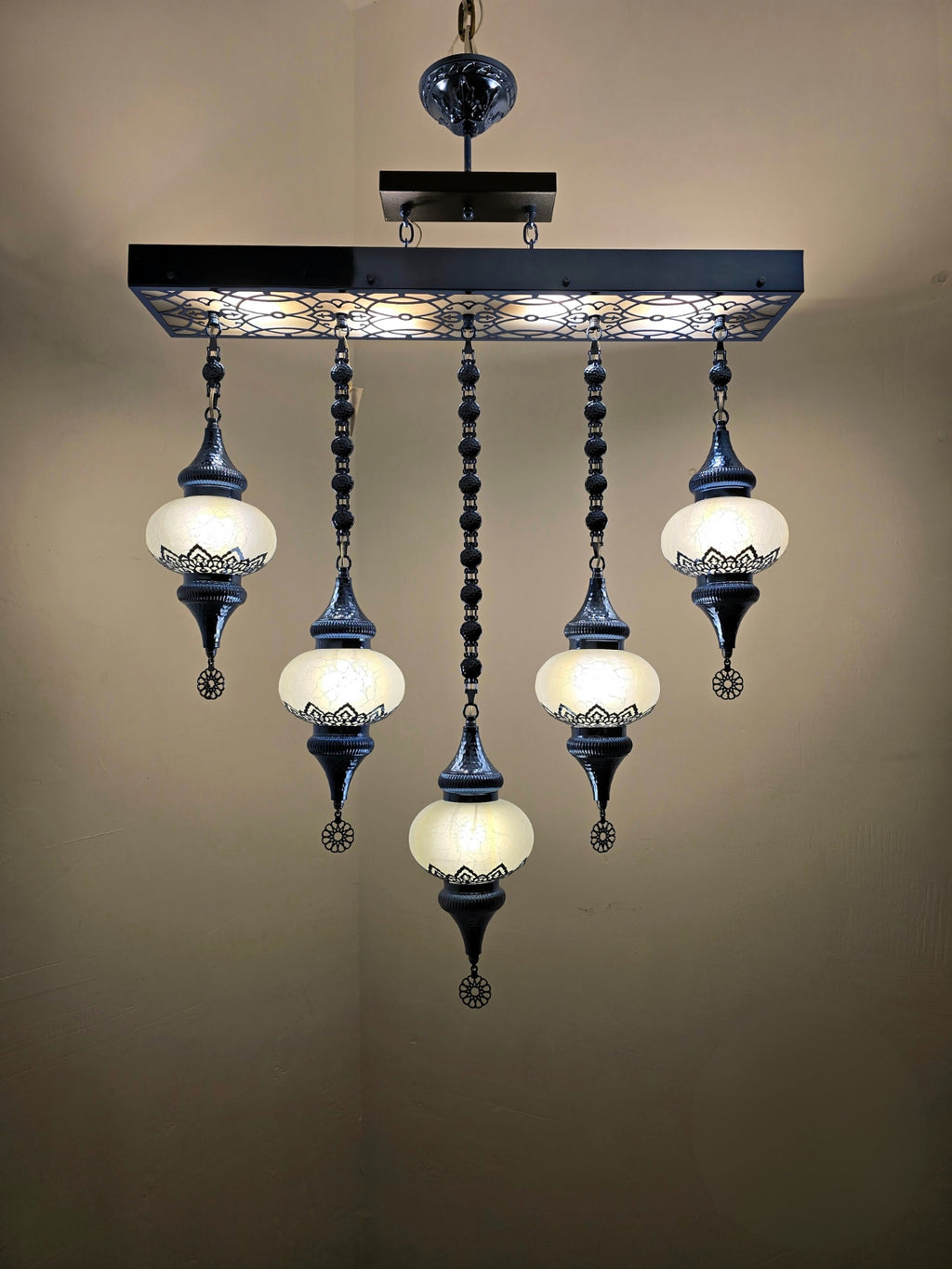 Turkish Mosaic Ceiling Light – 5 Globe Premium Handmade Boho Hanging Lamp