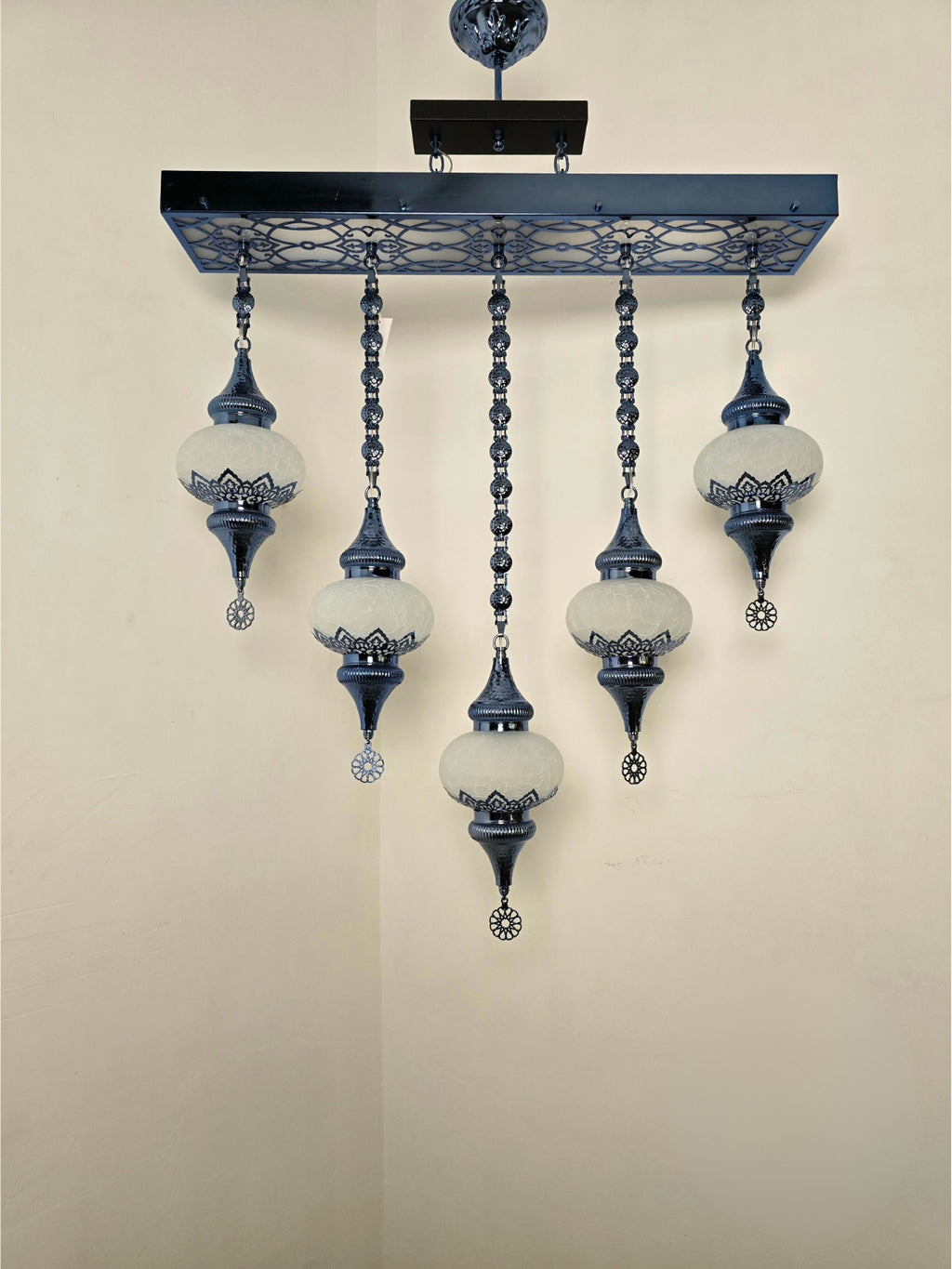 Turkish Mosaic Ceiling Light – 5 Globe Premium Handmade Boho Hanging Lamp
