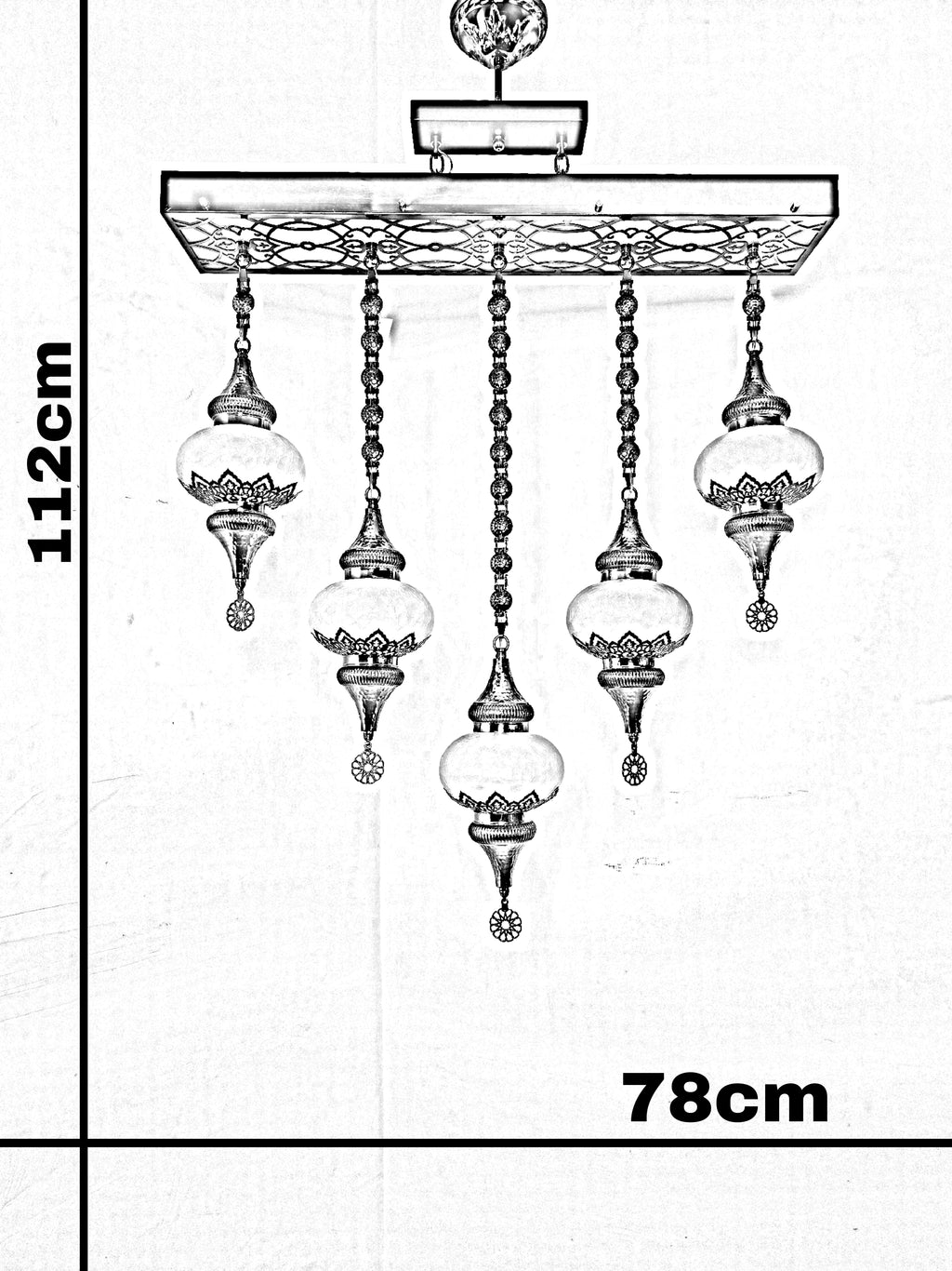 Turkish Mosaic Ceiling Light – 5 Globe Premium Handmade Boho Hanging Lamp