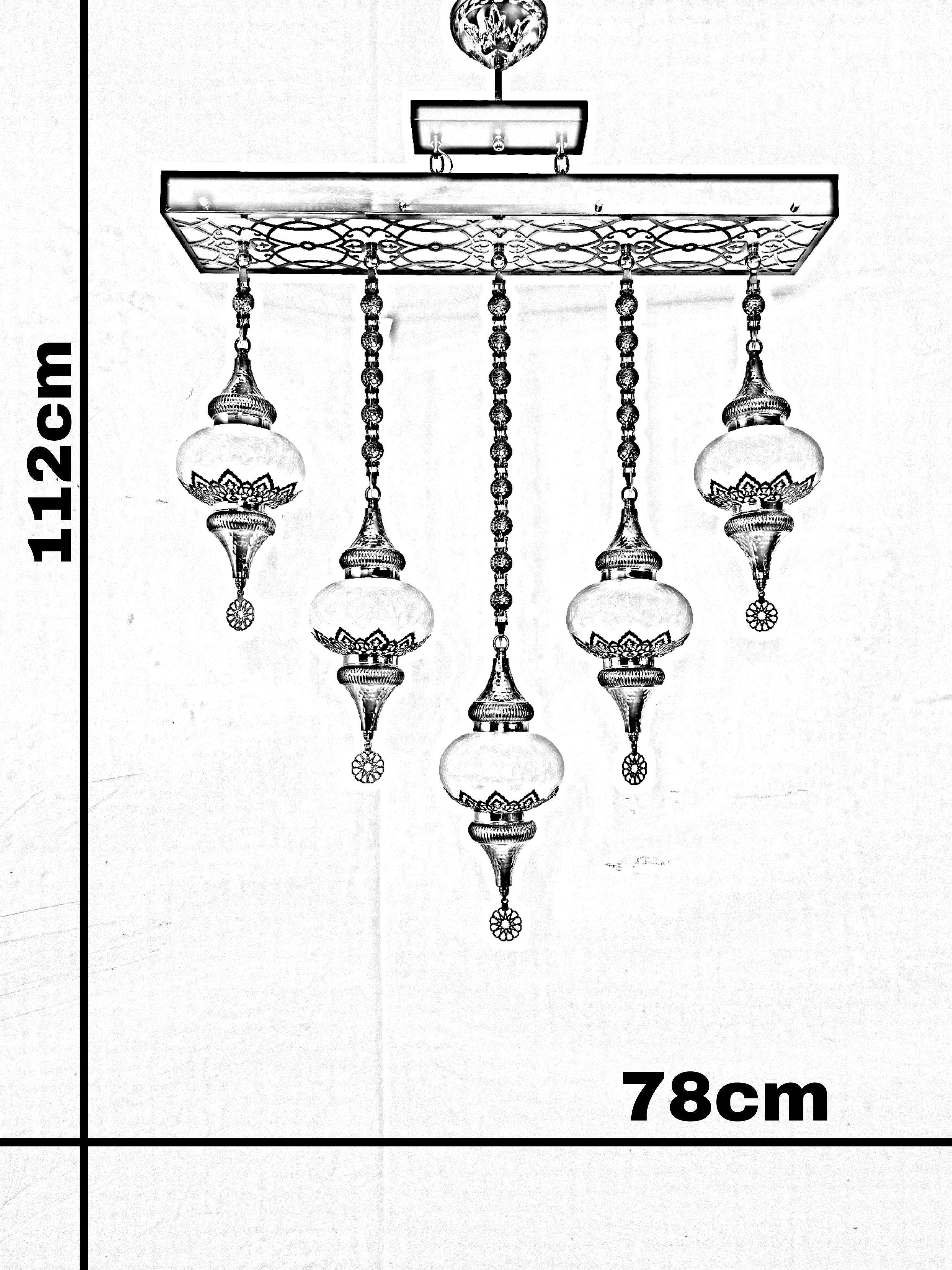 Turkish Mosaic Ceiling Light – 5 Globe Premium Handmade Boho Hanging Lamp
