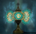 Handmade Turkish mosaic table lamp turquoise glass