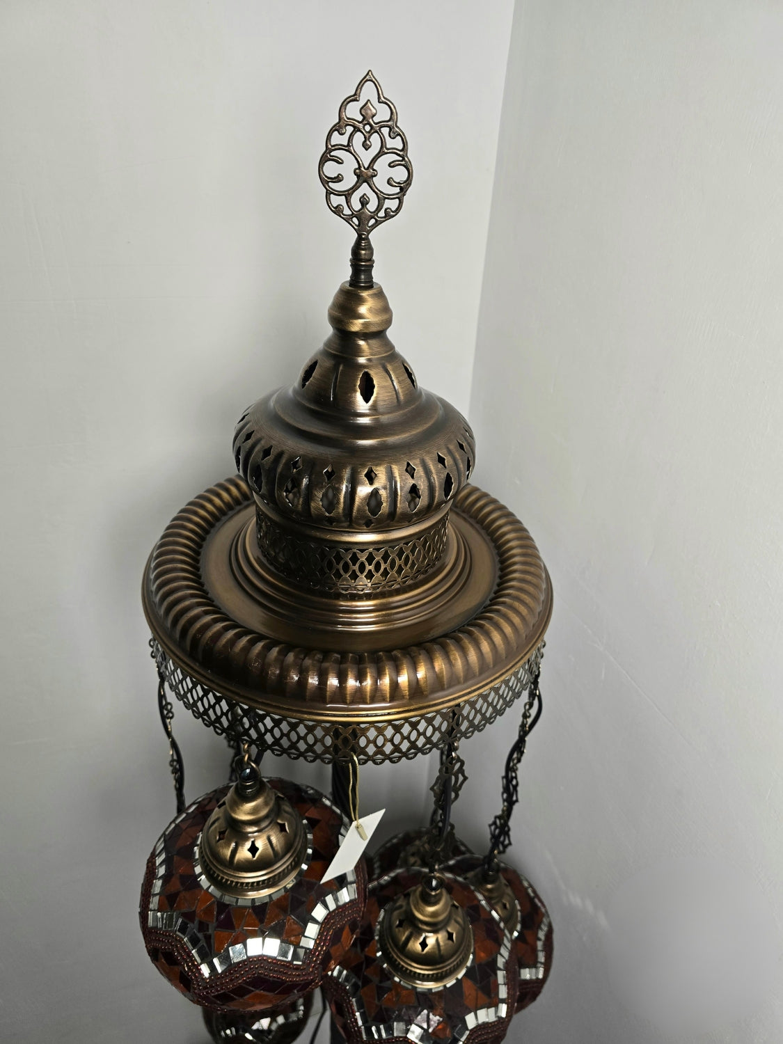 Turkish Mosaic Floor Lamp – Handmade 7 Lantern Brown Glass Boho Standing Light