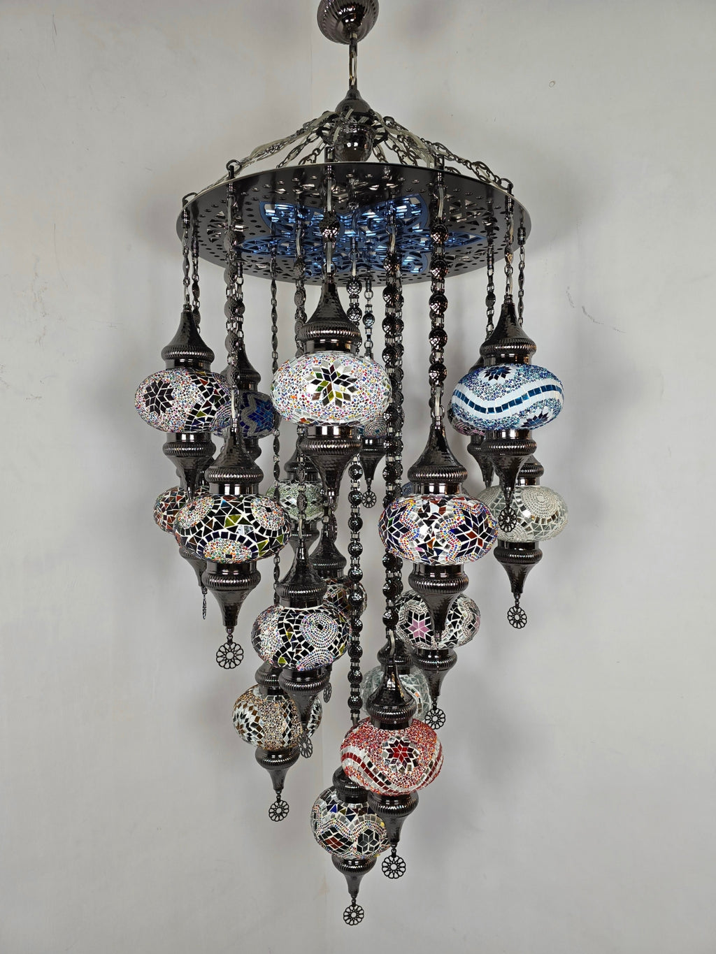Turkish Mosaic Chandelier – 19 Globe Colorful Boho Ceiling Lamp