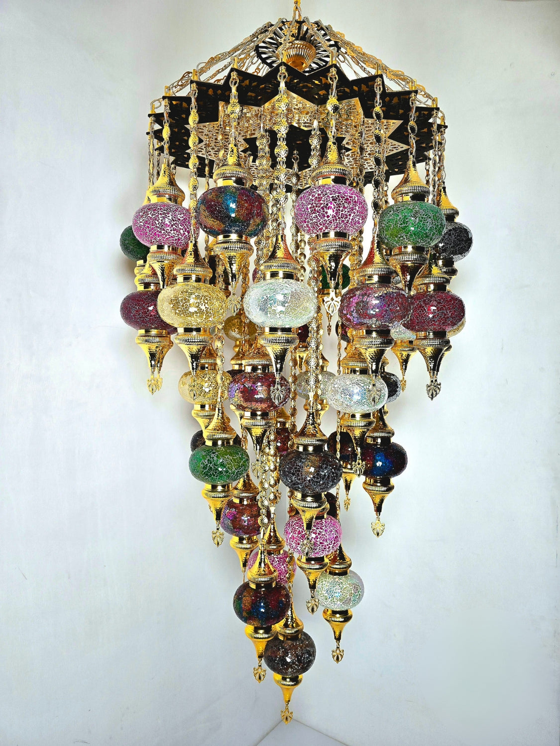 Turkish Mosaic Chandelier – Handmade Multicolor Glass Boho Ceiling Lamp