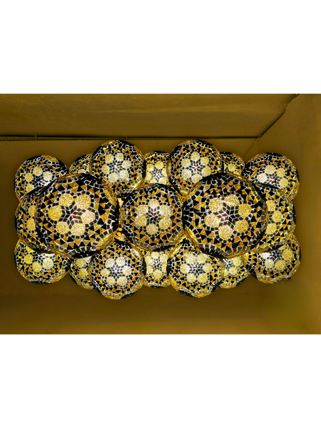 Turkish Mosaic Chandelier – Handmade Yellow Glass Boho Ceiling Lamp