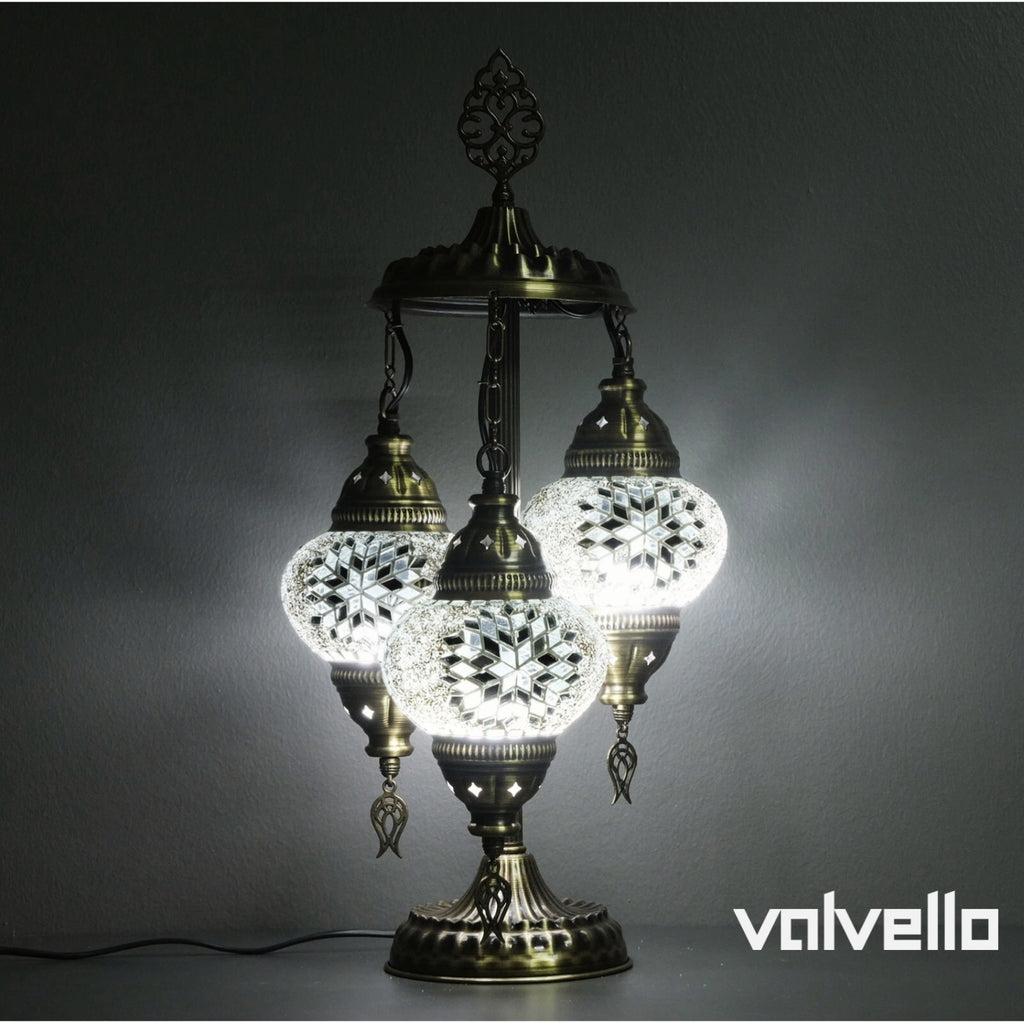 Turkish Mosaic Table Lamp – Handmade 3 Globe Boho Desk Light