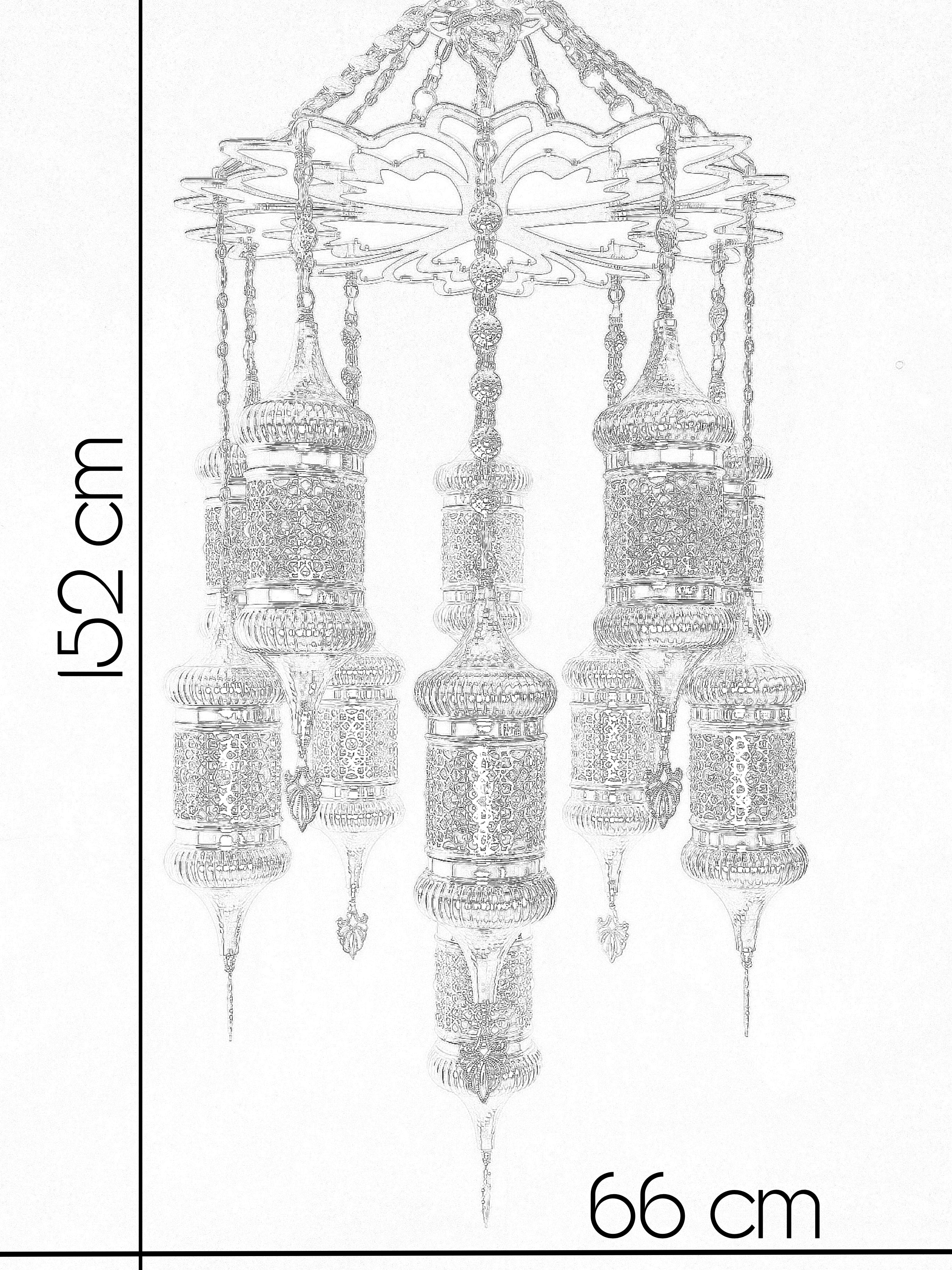 Ottoman Style Chandelier – Handmade Turkish Gold Metal Ceiling Lamp (11 Lanterns)