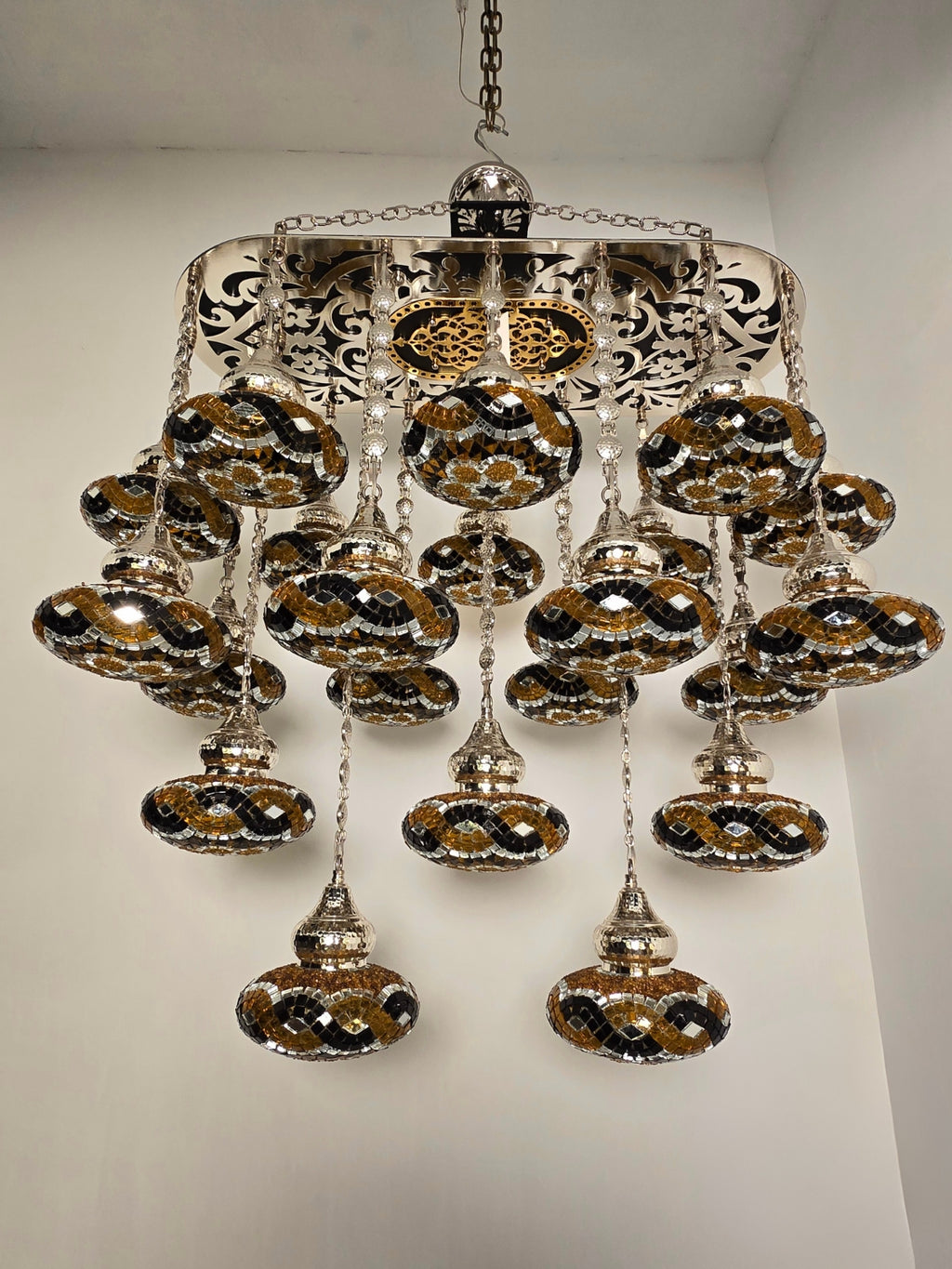 Turkish Mosaic Chandelier – Handmade Yellow Glass Boho Ceiling Lamp